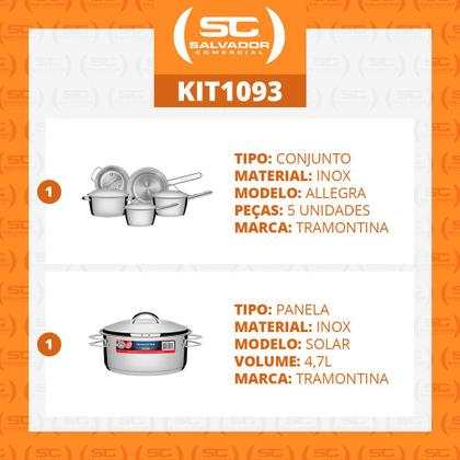 Imagem de KIT - Conjunto de Panelas Inox 5 PCS Allegra + Panela Inox Fundo Triplo Solar 4,7L - Tramontina