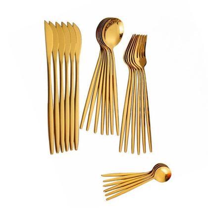 Imagem de Kit Conjunto de Talheres Dourado Aço Inoxidável 48 Peças Luxo Mesa Posta com Garfo Faca Colher de Sopa e Chá