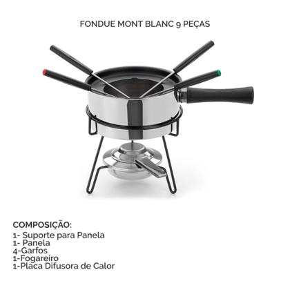 Imagem de Kit Conjunto Fondue Inox Mont Blanc 9 Pecas 2 Pessoas - 7896580635984