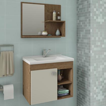 Imagem de Kit Conjunto Gabinete para Banheiro com 1 Porta Cuba e Espelheira Lotus Mgm