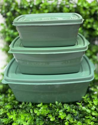 Imagem de Kit Conjunto Jogo de 3 Potes Verde Retangular Com Tampa Para Mantimentos Cozinha