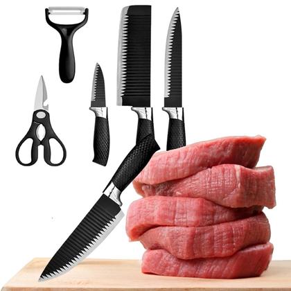 Imagem de Kit Conjunto Jogo De Facas Antianderente Kit 6 Peças Chef Cozinha Aço Inoxidável Churrasco