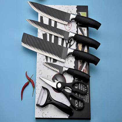 Imagem de Kit Conjunto Jogo De Facas Antianderente Kit 6 Peças Chef Cozinha Aço Inoxidável Churrasco