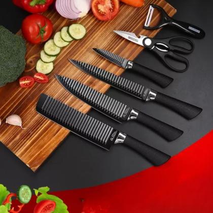 Imagem de Kit Conjunto Jogo De Facas Kit 6 Peças Chef Cozinha Aço Inoxidável Linha Churrasco