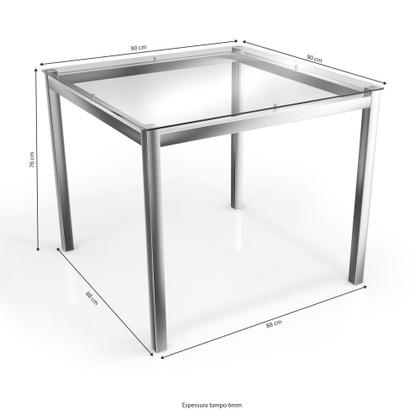 Imagem de Kit Conjunto Mesa Quadrada 4 Cadeiras 90 x 90 cm Sala de Jantar Cozinha Vidro Metal Cromado Preto