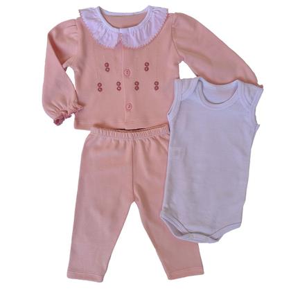Imagem de Kit Conjunto Pagão Bebê Recém Nascido Body Bordado Babado
