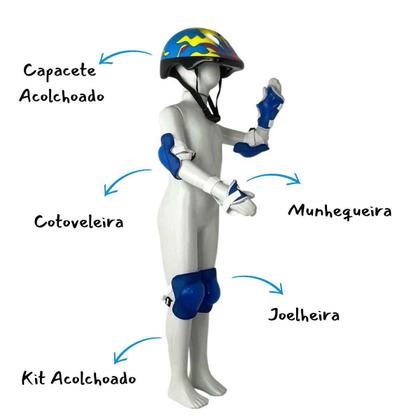 Imagem de Kit Conjunto Proteção Segurança Infantil Zippy Toys Capacete Joelheiras Cotoveleiras Azul Menino Skate Patins Patinete