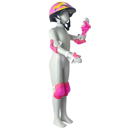 Imagem de Kit Conjunto Proteção Segurança Infantil Zippy Toys Capacete Joelheiras Cotoveleiras Rosa Menina Skate Patins Patinete
