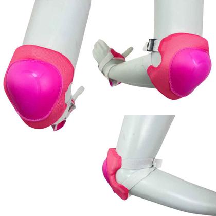 Imagem de Kit Conjunto Proteção Segurança Infantil Zippy Toys Capacete Joelheiras Cotoveleiras Rosa Menina Skate Patins Patinete
