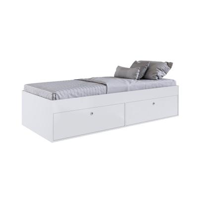 Imagem de Kit Conjunto Quarto Juvenil Cama 80 Solteiro 4 Portas Mesa de Cabeceira Guarda Roupa Espelho Branco