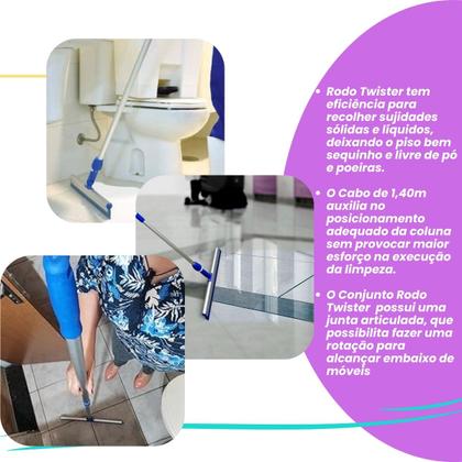 Imagem de Kit conjunto rodo twister 48cm com cabo alumínio telescópico bralímpia