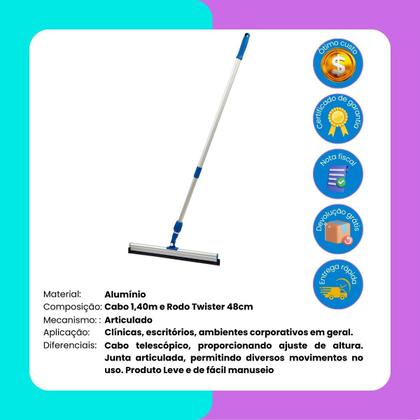 Imagem de Kit conjunto rodo twister 48cm com cabo alumínio telescópico bralímpia