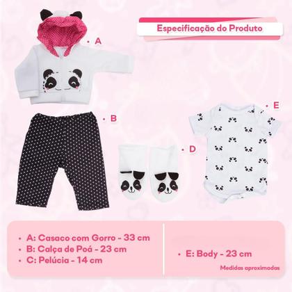 Imagem de Kit Conjunto Roupinha Pandinha Para Bebê Reborn 4 Peças Algodão