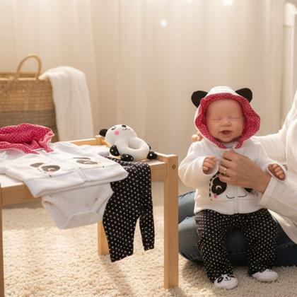 Imagem de Kit Conjunto Roupinha Para Bebê Reborn 4 Peças + Pelúcia