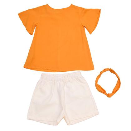 Imagem de Kit Conjunto Shorts Branco Bata Lisa E Faixa De Cabelo