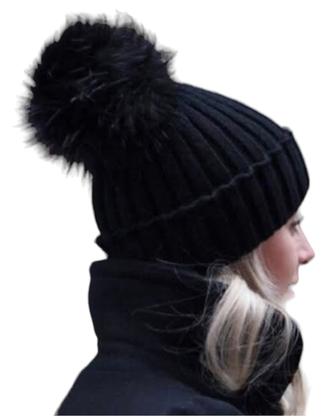Imagem de Kit Conjunto Uma Touca + Um Par de Luva Gorro Forrado Chapéu de Lã Com Pompom