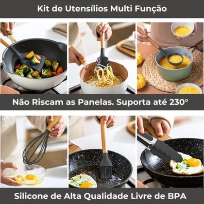 Imagem de Kit Conjunto Utensílios Cozinha Silicone Faca Tábua 19 Pçs