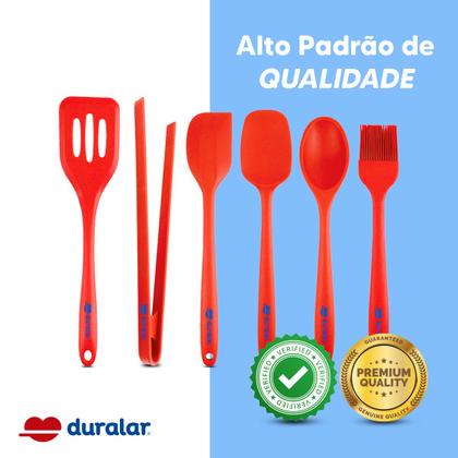 Imagem de Kit Conjunto Utensílios Cozinha Silicone Resistente 6 Peças Colher Espátula Pegador Vermelho Duralar