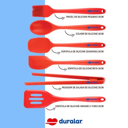 Imagem de Kit Conjunto Utensílios Cozinha Silicone Resistente 6 Peças Colher Espátula Pegador Vermelho Duralar