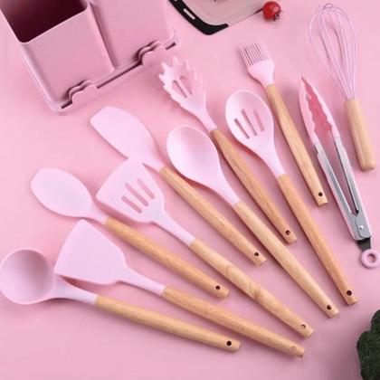 Imagem de Kit Conjunto Utensílios Silicone Facas Tabua De Cortar 19 Peças Cozinha