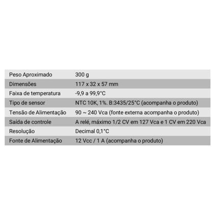 Imagem de Kit Control Digital Temp. MMZ1373N e 2 Luva p/sensor de Temp