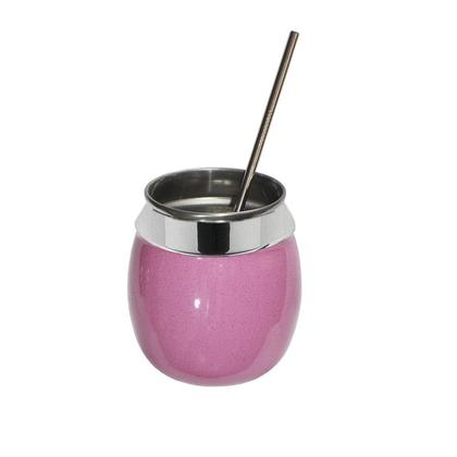 Imagem de Kit Copo 650ml Coco Alumínio + Canudo Inox Drinks Gin Rosa