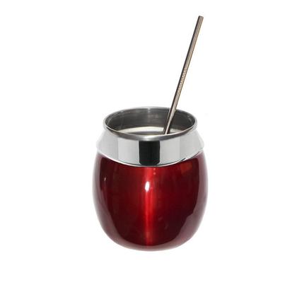 Imagem de Kit Copo 650ml Coco Alumínio + Canudo Inox Vermelho Verniz