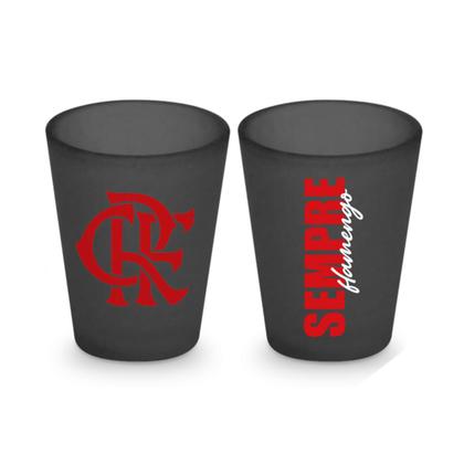 Imagem de Kit Copo Dose Iron BrasFoot Vidro 2 Unidades Matte Licenciado Flamengo 55ml cada Preto