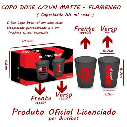 Imagem de Kit Copo Dose Iron BrasFoot Vidro 2 Unidades Matte Licenciado Flamengo 55ml cada Preto