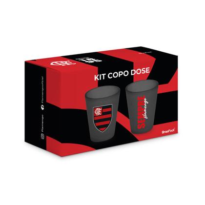 Imagem de Kit Copo Dose Iron BrasFoot Vidro 2 Unidades Matte Licenciado Flamengo 55ml cada Preto