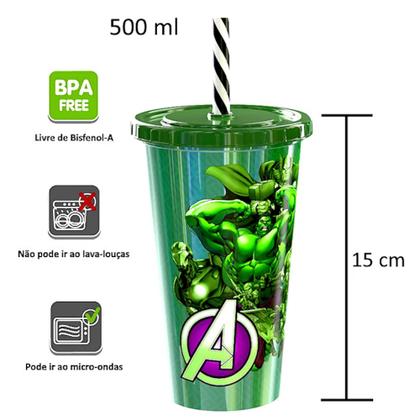 Imagem de Kit Copo Homem Aranha e Hulk Infantil com Canudo 5 de Cada