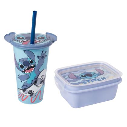 Imagem de Kit copo marmita tampa canudo stitch 630ml 500ml orelha divisoria