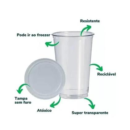 Imagem de Kit Copo Médio Descartável 440Ml Para Viagem Com Tampa