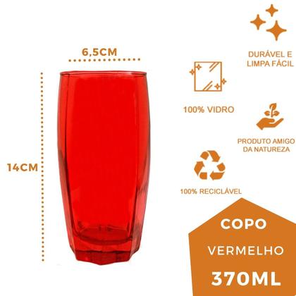 Imagem de Kit Copo Vidro 370ml 6 Vermelho/ 6 Transparente Florida