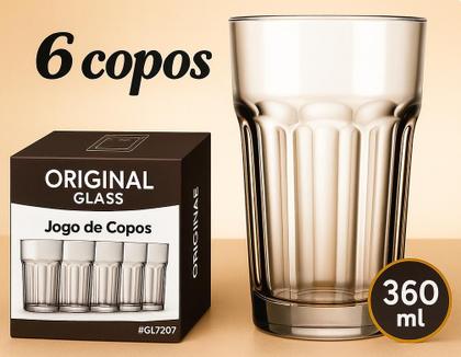Imagem de kit Copos Vidro 360ml Suco Água Refri Kit C/ 6pcs Vidro Reforçado