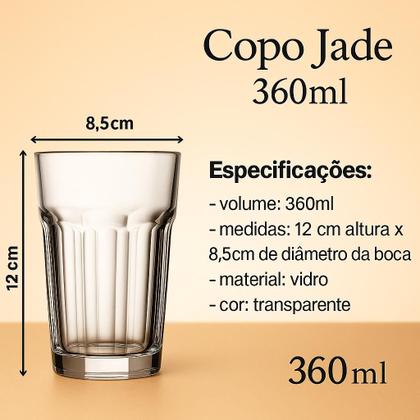 Imagem de kit Copos Vidro 360ml Suco Água Refri Kit C/ 6pcs Vidro Reforçado