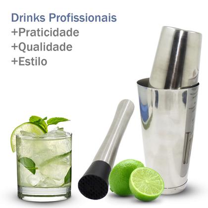 Imagem de Kit Coqueteleira Boston  820ML Profissional E Socador Aço Inox Drinks Caipirinha Bartender 