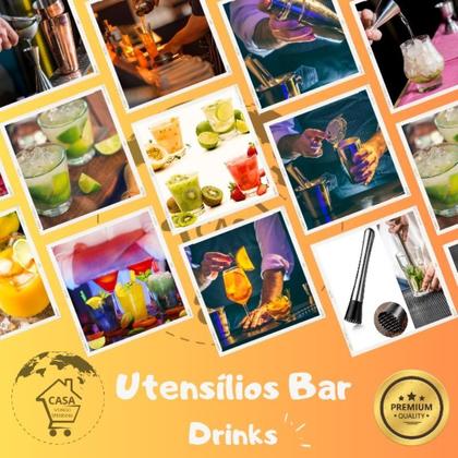 Imagem de Kit Coqueteleira Premium Black Inox Bar Drinks Caipirinha Luxo