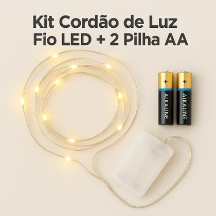 Imagem de Kit Cordão de Luz LED 2 Metros 20 LEDs Branco Quente Flexível Portátil com 2 Pilhas AA Incluso  Ideal para Decoração de Ambientes