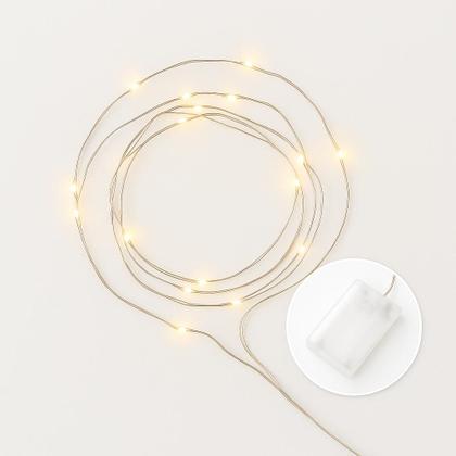 Imagem de Kit Cordão de Luz LED 2 Metros 20 LEDs Branco Quente Flexível Portátil com 2 Pilhas AA Incluso  Ideal para Decoração de Ambientes