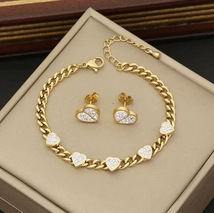 Imagem de Kit cordão + pulseira + par de brincos feminino- banhado a ouro 18k