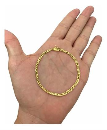 Imagem de Kit Cordão Pulseira Pingente 3Mm Piastrine Banhado A Ouro