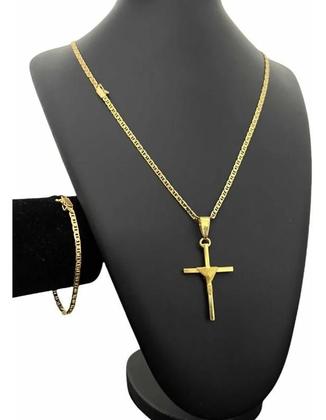 Imagem de Kit Cordão Pulseira Pingente 3Mm Piastrine Banhado A Ouro