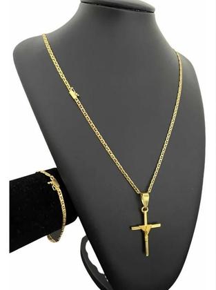 Imagem de Kit Cordão Pulseira Pingente 3Mm Piastrine Banhado A Ouro