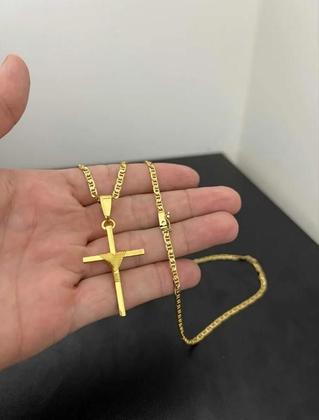 Imagem de Kit Cordão Pulseira Pingente 3Mm Piastrine Banhado A Ouro