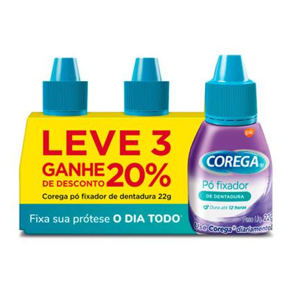 Imagem de Kit Corega Fixador de Prótese Pó Leve 3 Ganhe 20% de Desconto