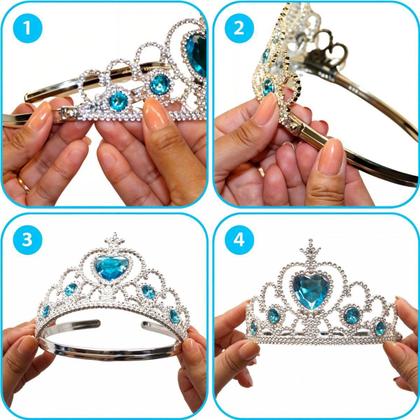 Imagem de Kit Coroa de Princesa Infantil Tiara Coroa Varinha Mágica e Trança pra Menina