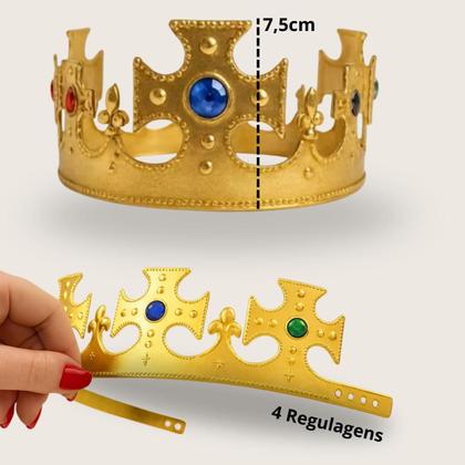 Imagem de Kit Coroa Dourada Rei E Rainha Adulto E Infantil Com Regulagem Halloween Carnaval