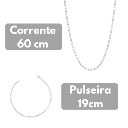 Imagem de Kit Corrente e pulseira  Prata 925 homem  Piastrine 2mm 60cm