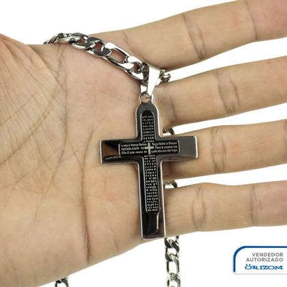 Imagem de Kit Corrente masculina Prata Crucifixo Com Pulseira  Aço Inox  presente correntinha resistente